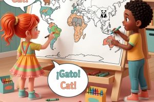 Bimba aprendiendo idiomas con un amigo