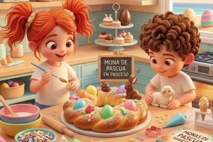 Bimba y su hermano en la cocina